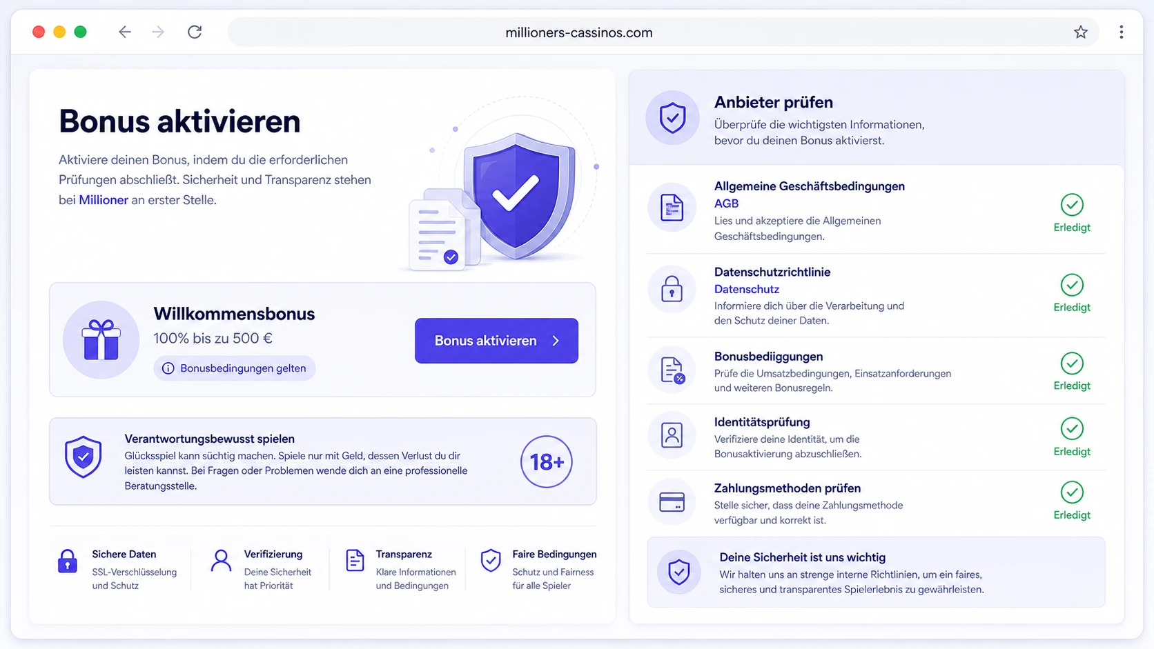 Deutschland-Check vor Bonus-Aktivierung
