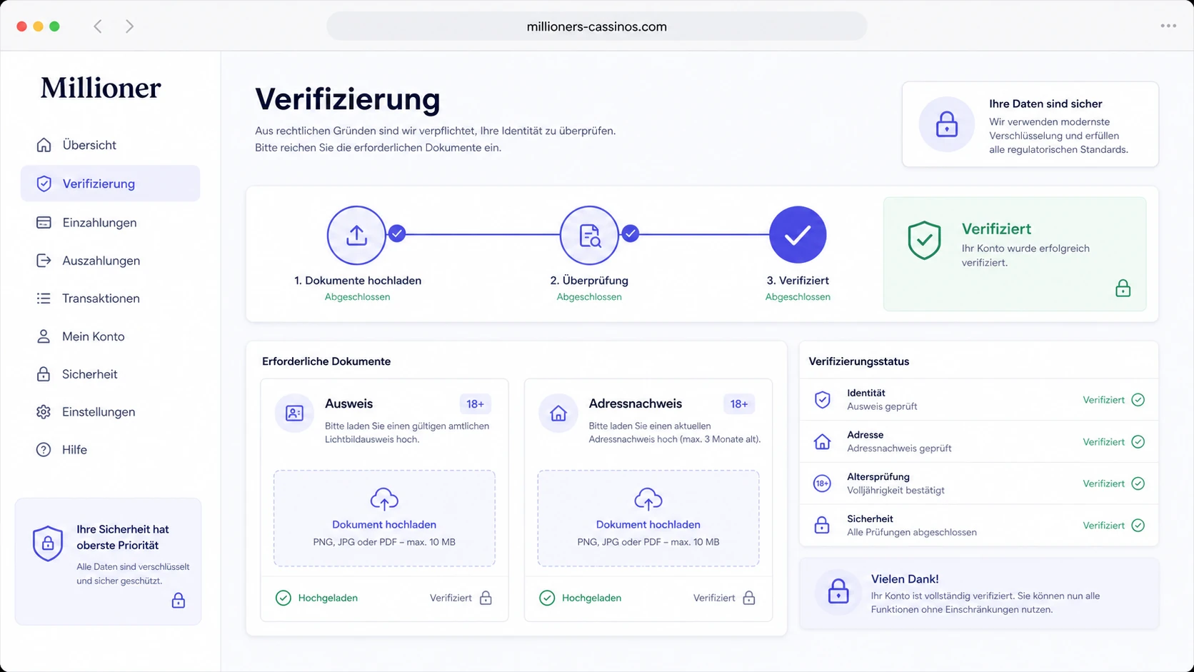 KYC und Verifizierung nach dem Einloggen