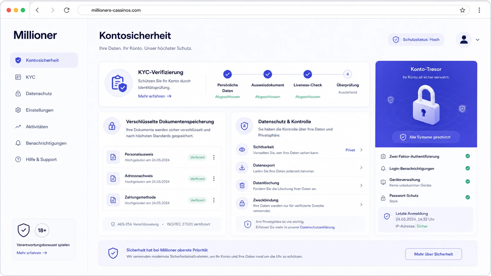 KYC, Datenschutz und Kontosicherheit